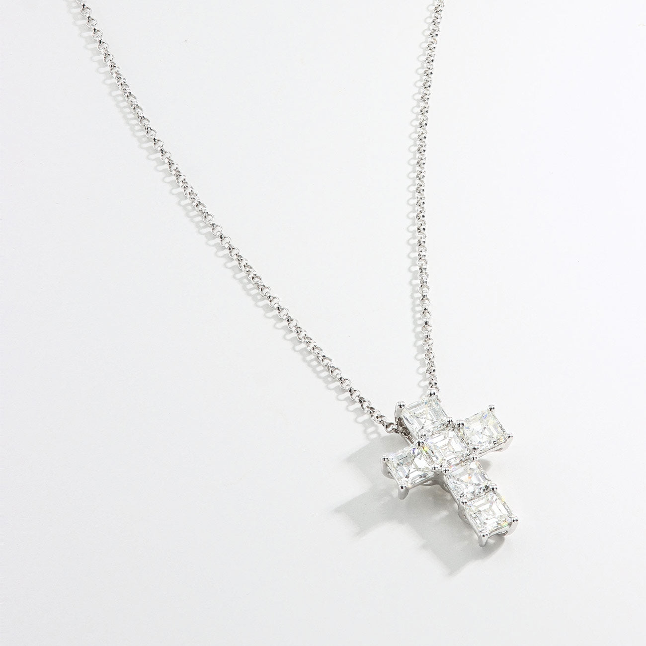 White Gold Asscher Diamond Cross Necklace - 1.83ctw