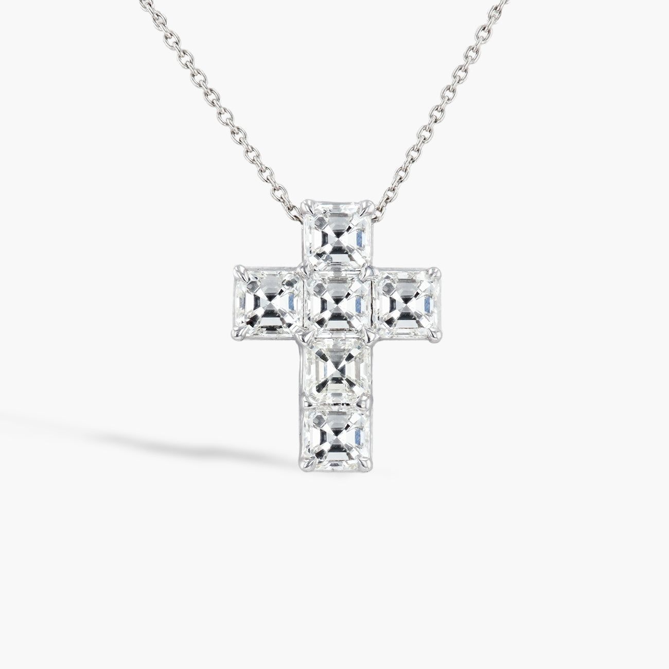 Platinum Asscher Diamond Cross Necklace - 3.02ctw