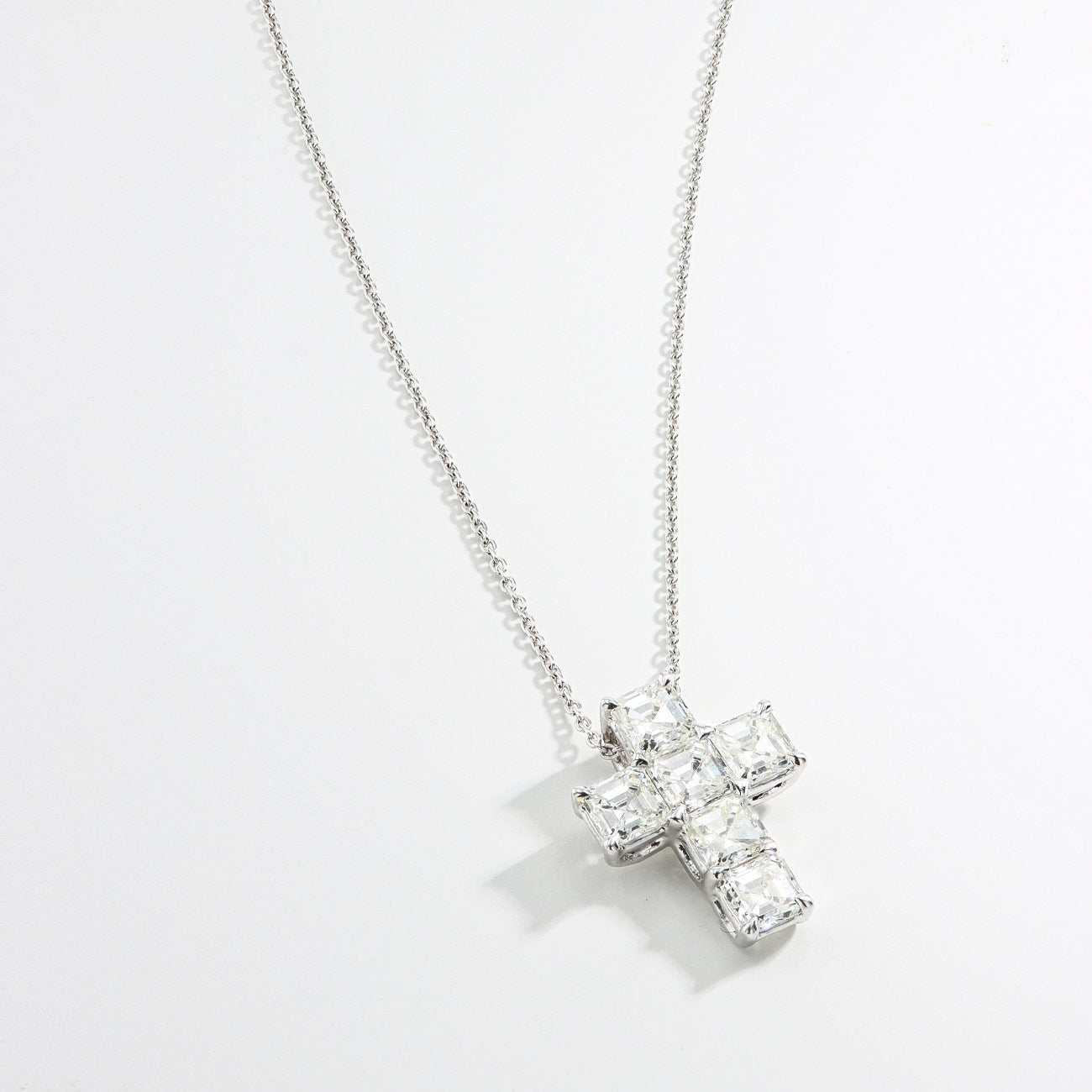 Platinum Asscher Diamond Cross Necklace - 3.02ctw