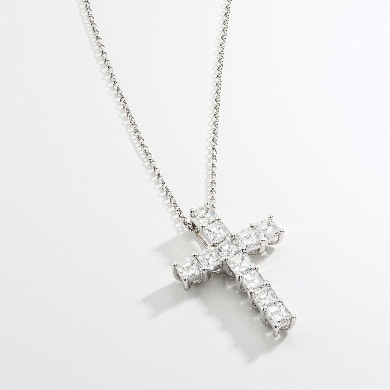 Big White Gold Asscher Diamond Cross Necklace - 2.84ctw