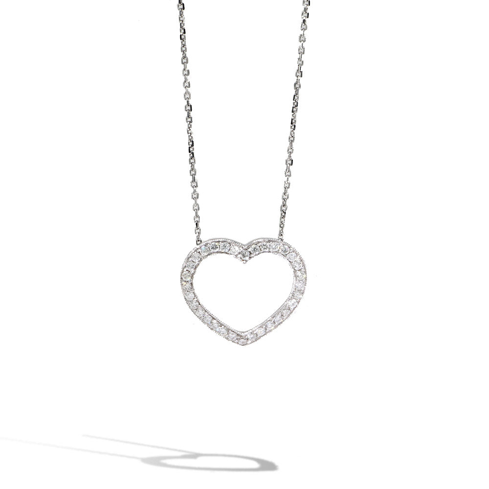 Diamond Open Heart Small Pendant in White Gold