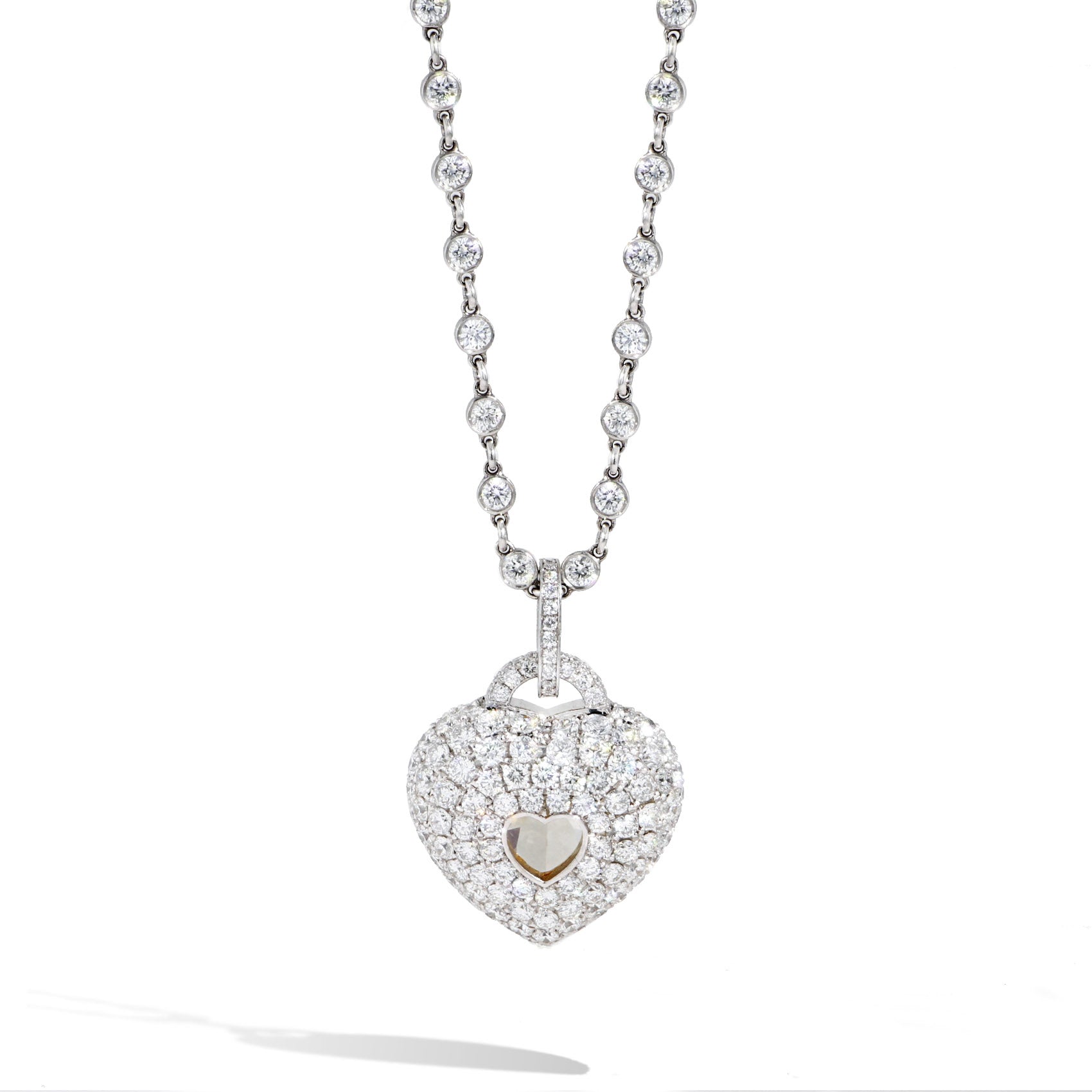 6.91ct Yellow Diamond Heart Necklace with Pave Diamonds