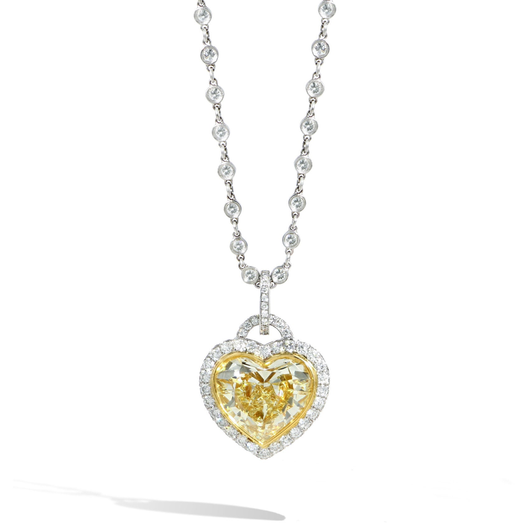6.91ct Yellow Diamond Heart Necklace with Pave Diamonds