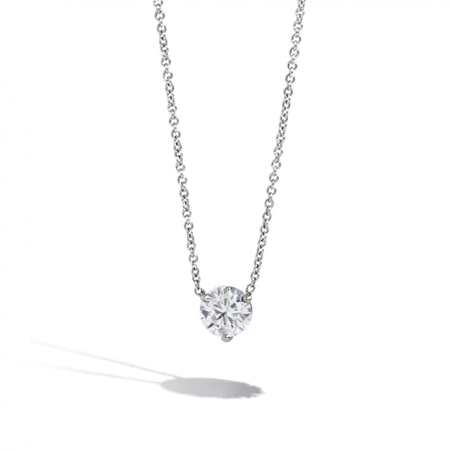 1 Carat Round Diamond Solitaire Necklace in 18K White Gold