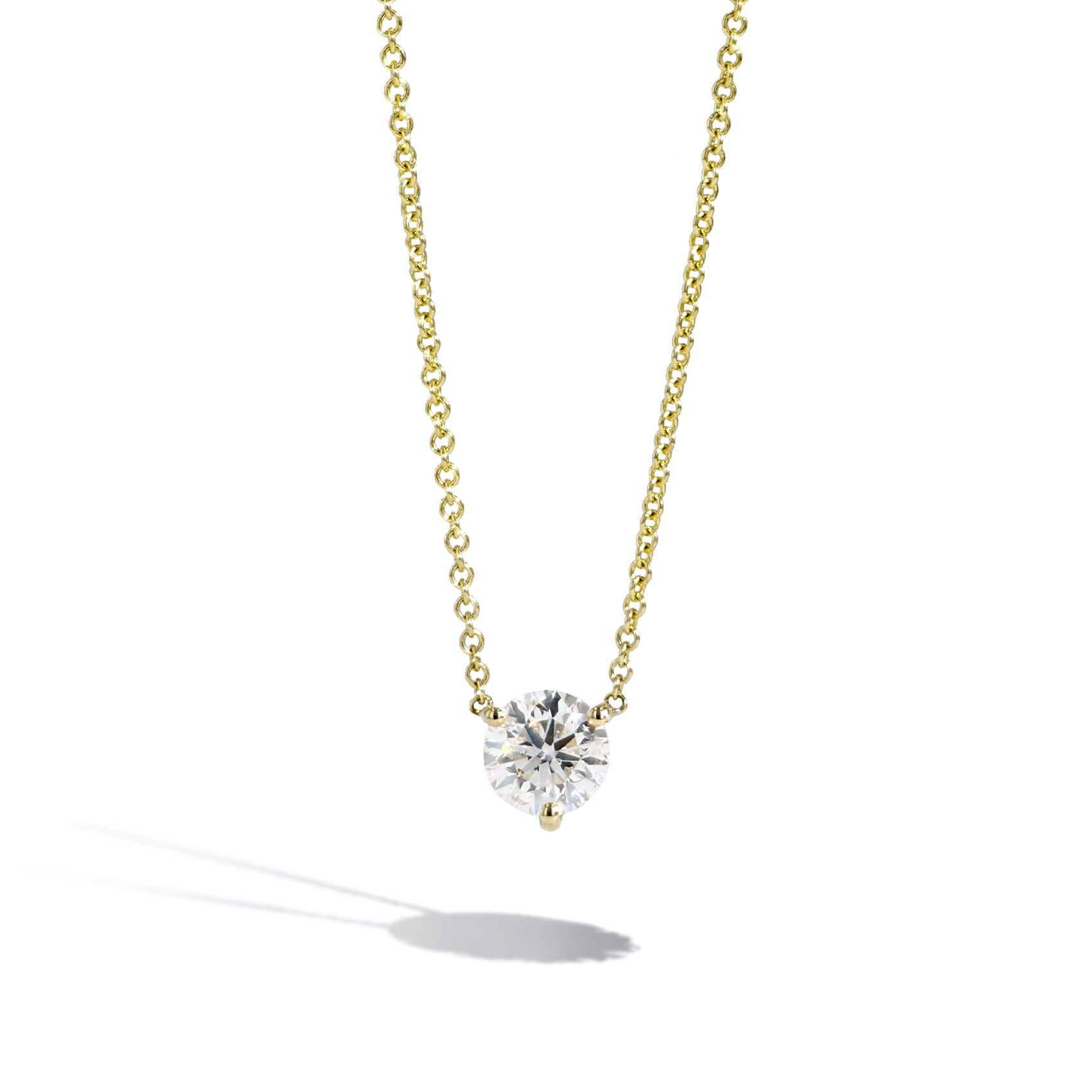 1 Carat Round Diamond Solitaire Necklace in 14K Yellow Gold