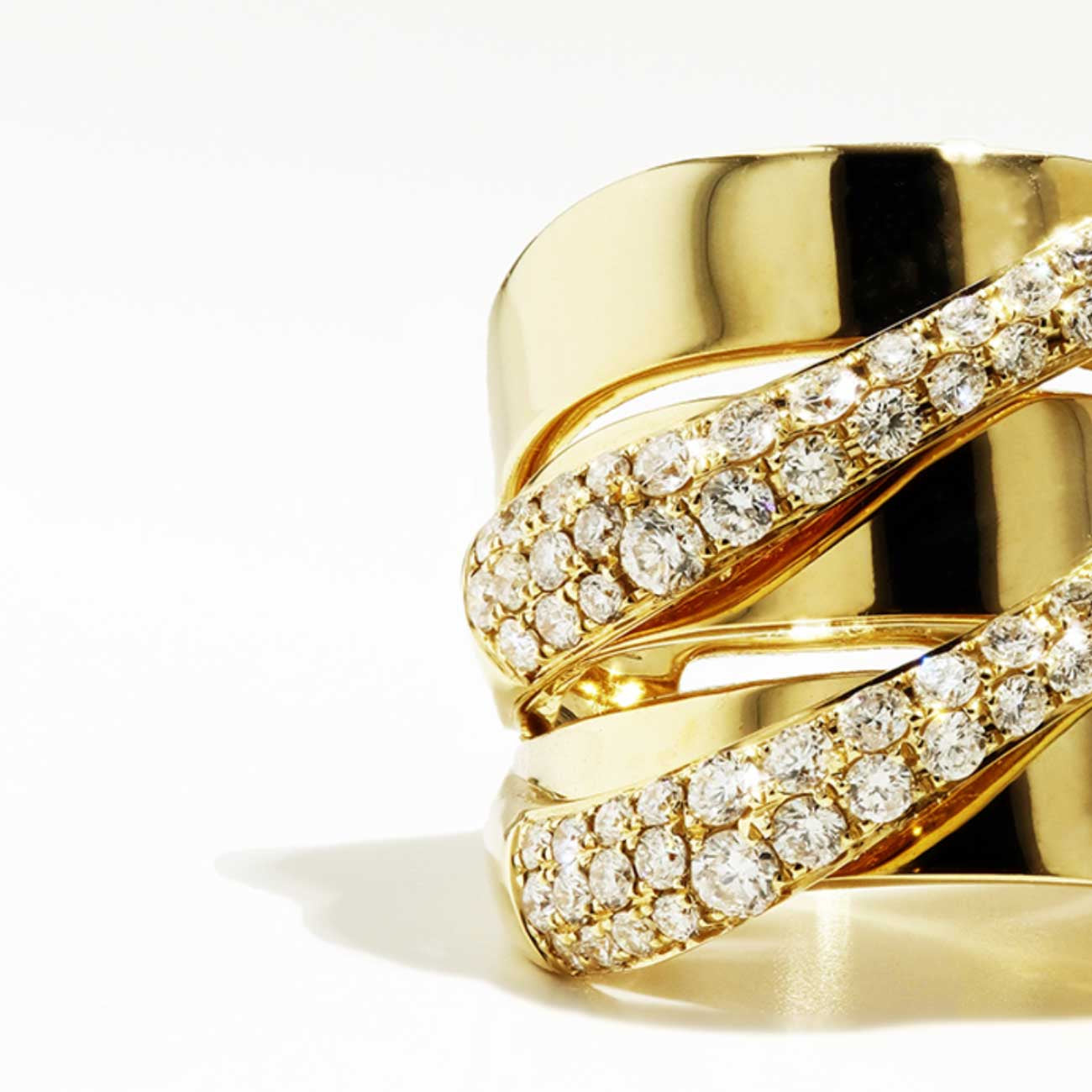 Private Label Wide Diamond Swirl Ring in 18K Yellow Gold