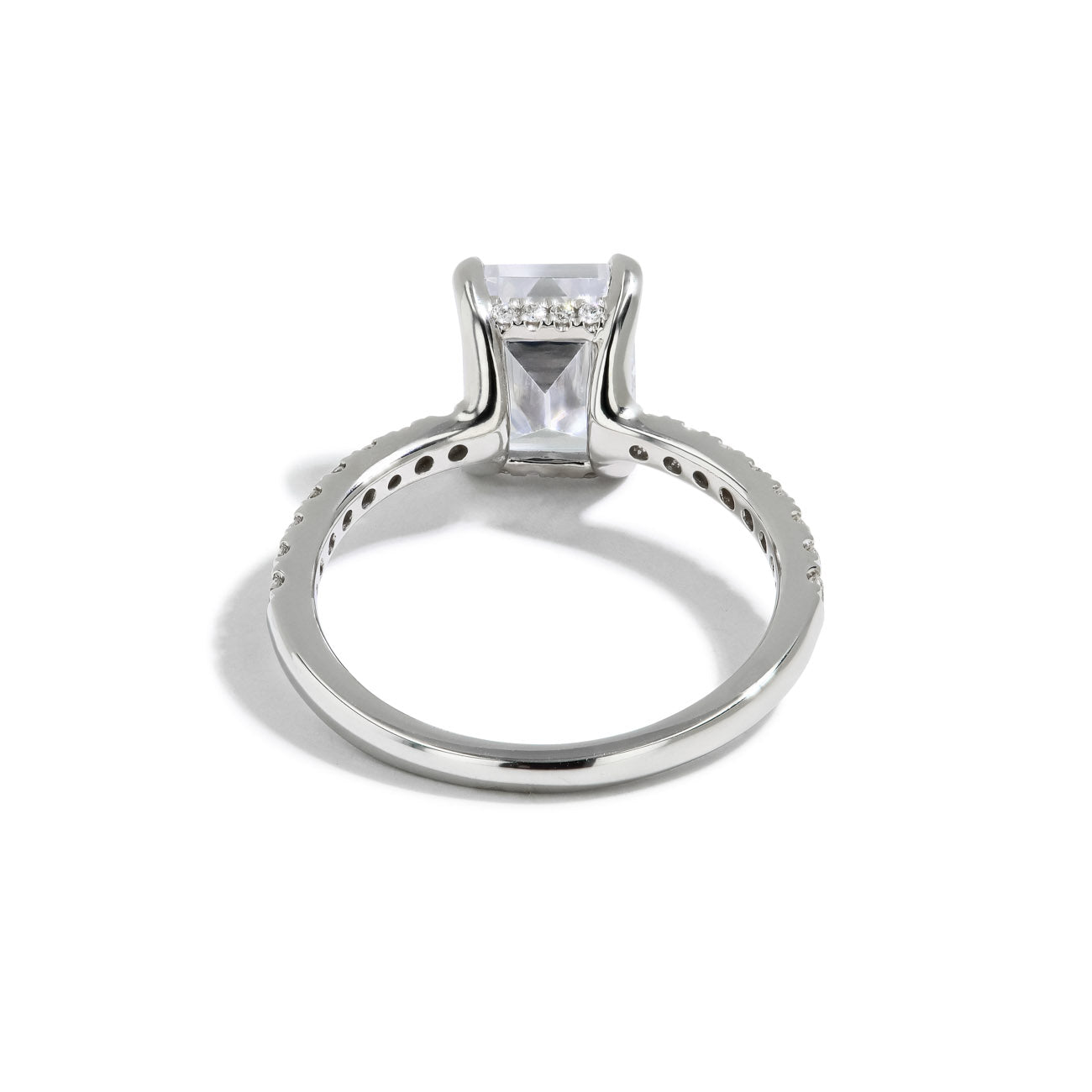 Emerald Cut Petite Hidden Halo Engagement Ring Setting in 14K White Gold
