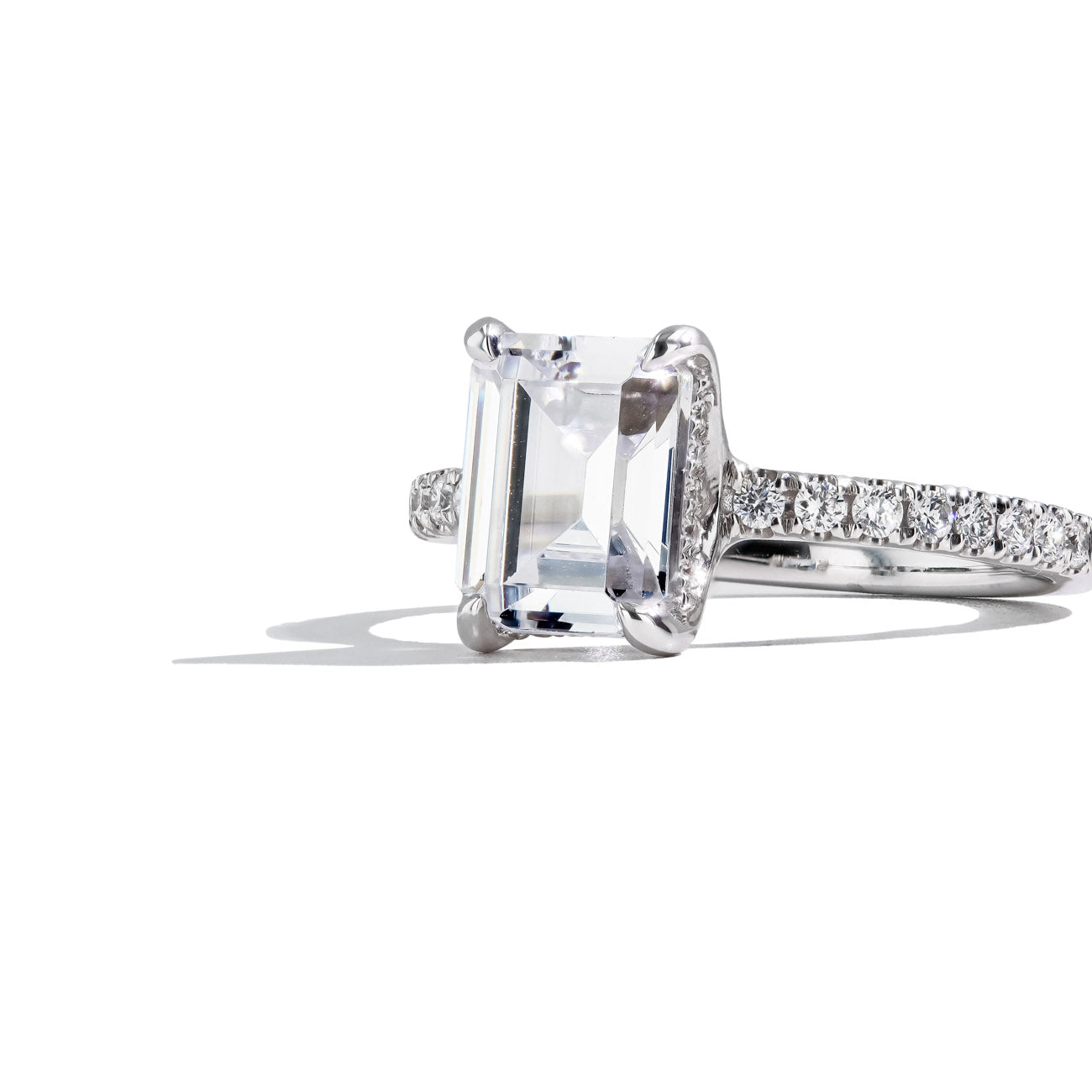 Emerald Cut Petite Hidden Halo Engagement Ring Setting in 14K White Gold
