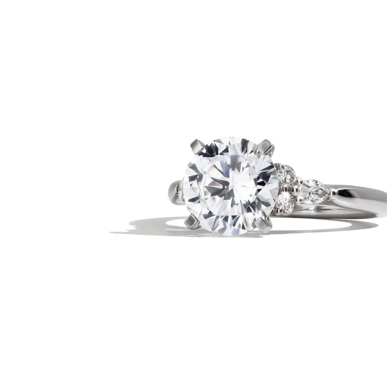 Round Side Stone Diamond Engagement Ring Setting in 14K Yellow Gold