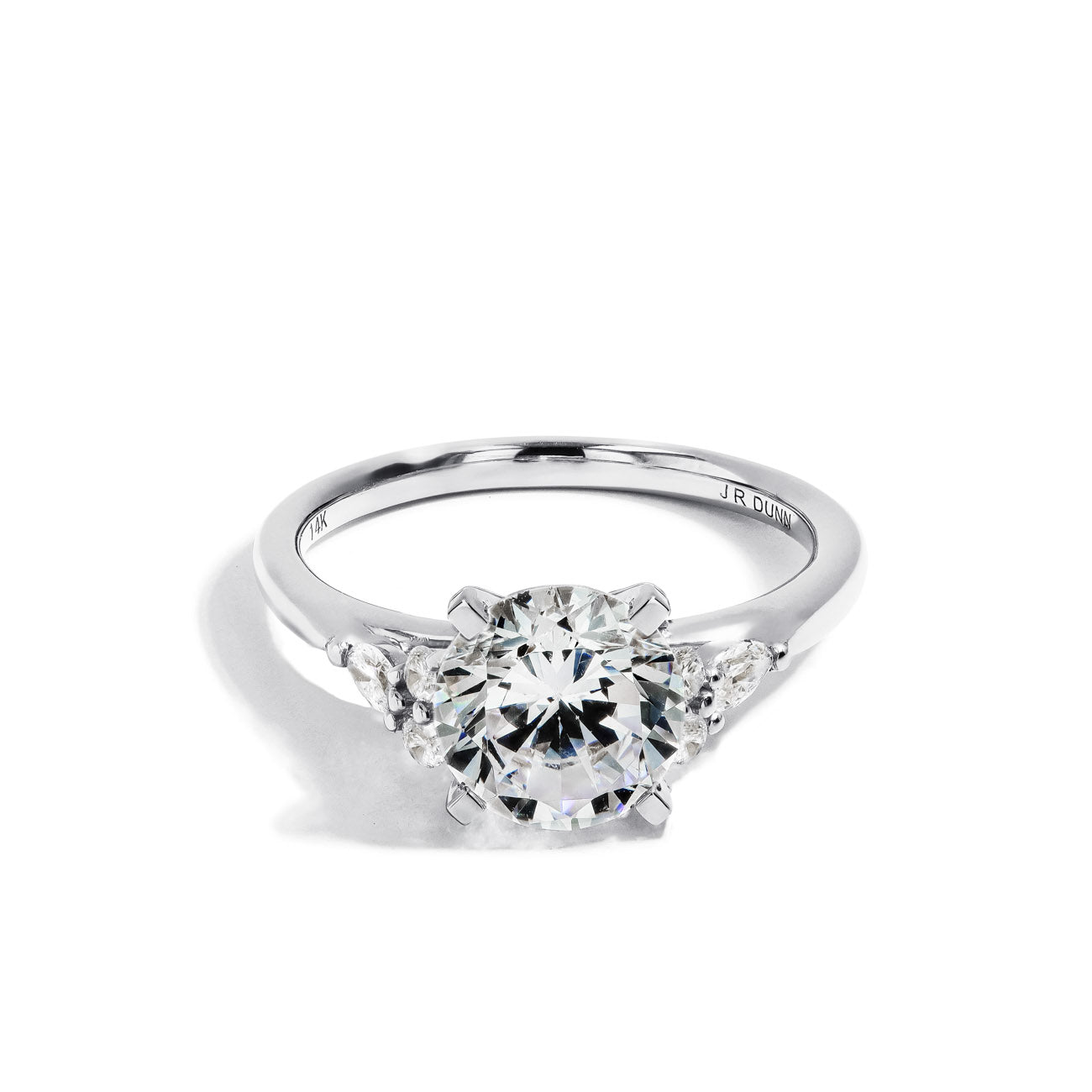Round Side Stone Diamond Engagement Ring Setting in 14K White Gold