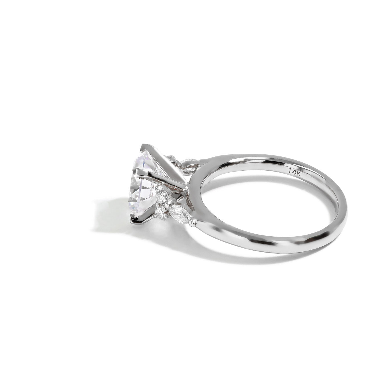 Round Side Stone Diamond Engagement Ring Setting in 14K Yellow Gold