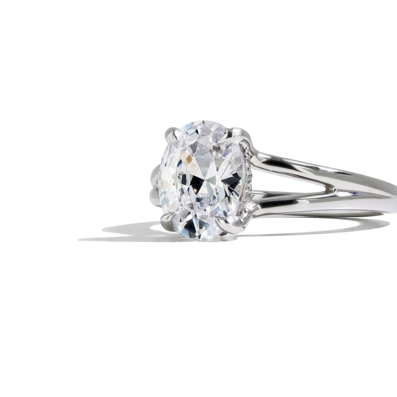 Oval Hidden Halo Split Shank Engagement Ring Setting in 14K White Gold