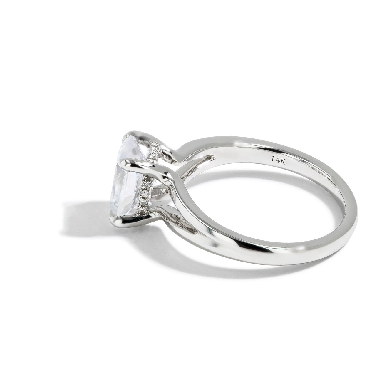 Oval Hidden Halo Split Shank Engagement Ring Setting in 14K White Gold