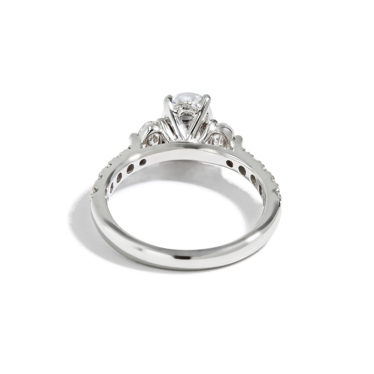 Three Stone Oval Halfway Shank Engagement Ring Setting in 14K White Gold