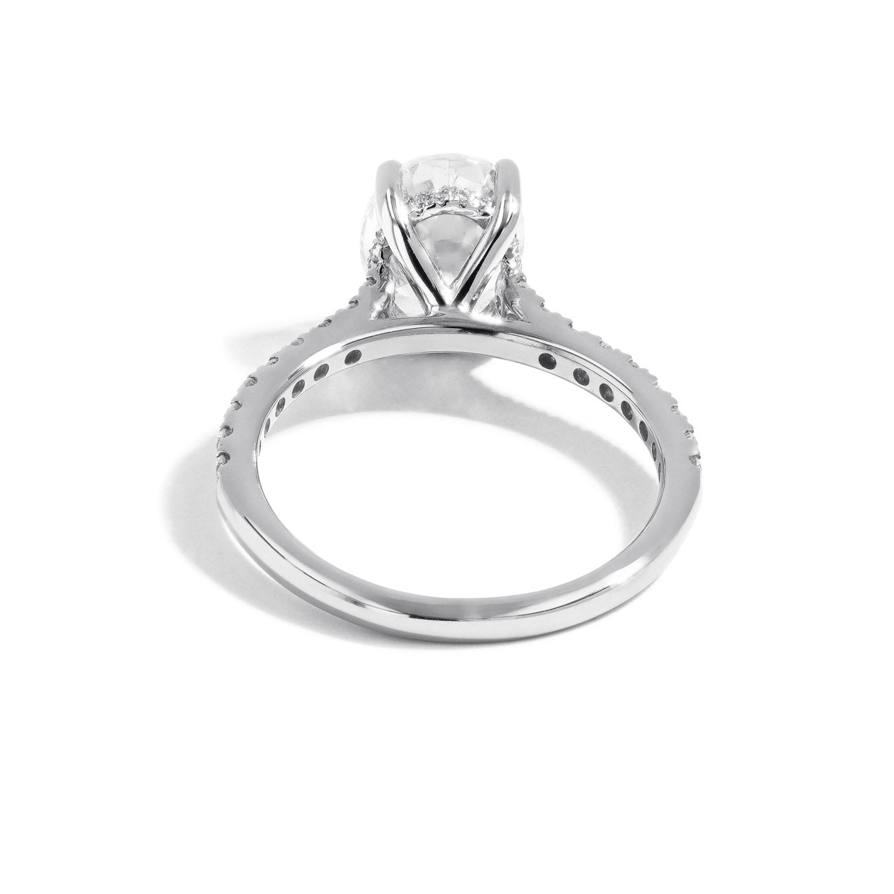 Oval Hidden Halo Halfway Shank Cathedral Engagement Ring Setting in 14K Yellow Gold