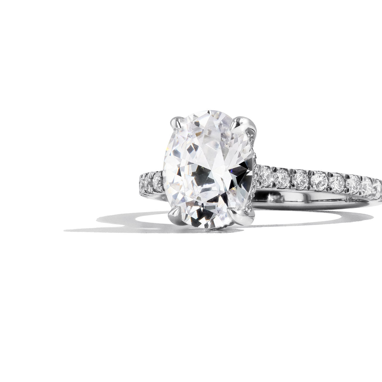 Oval Hidden Halo Halfway Shank Cathedral Engagement Ring Setting in 14K Yellow Gold