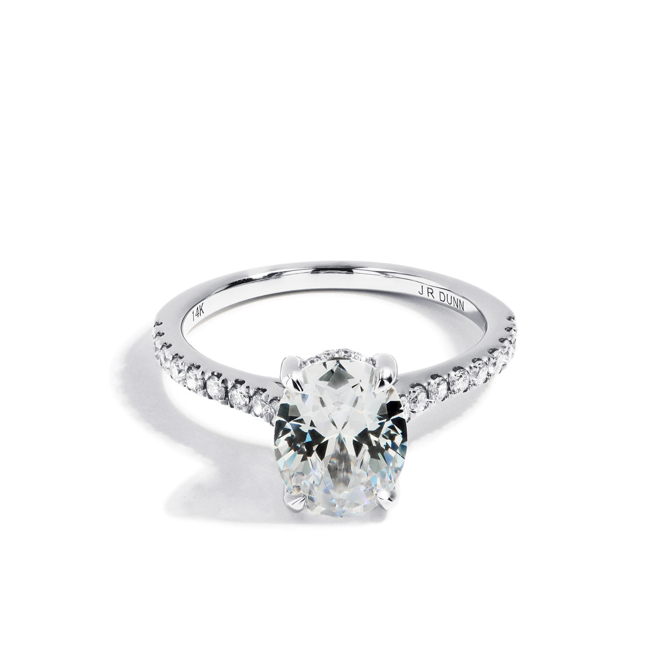 Oval Hidden Halo Halfway Shank Cathedral Engagement Ring Setting in 14K Yellow Gold