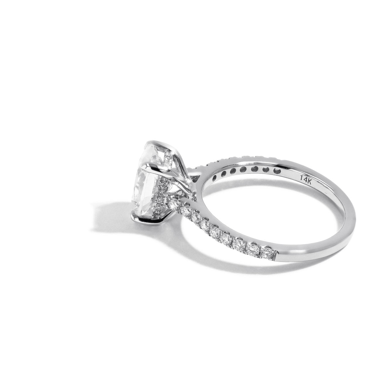 Oval Hidden Halo Halfway Shank Cathedral Engagement Ring Setting in 14K Yellow Gold