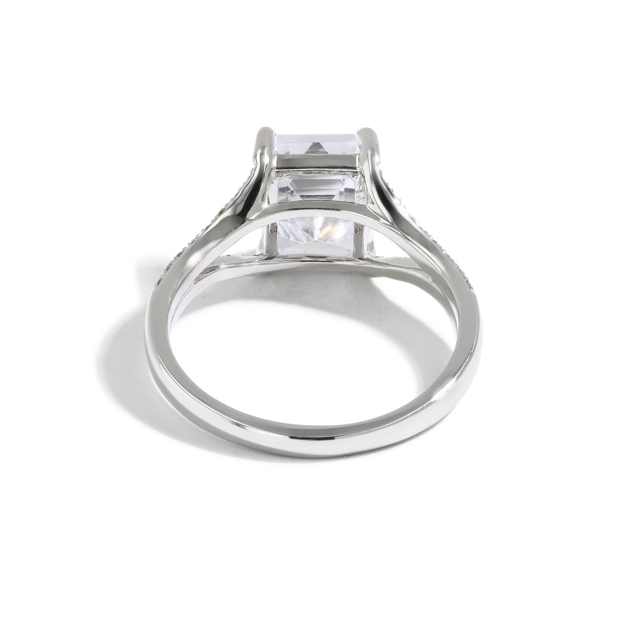 Emerald Cut Pave Split Shank Engagement Ring Setting in 14K White Gold