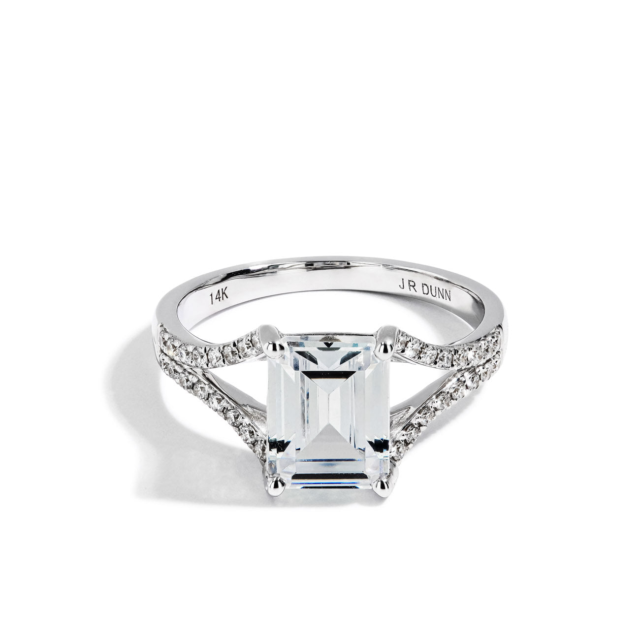 Emerald Cut Pave Split Shank Engagement Ring Setting in 14K White Gold