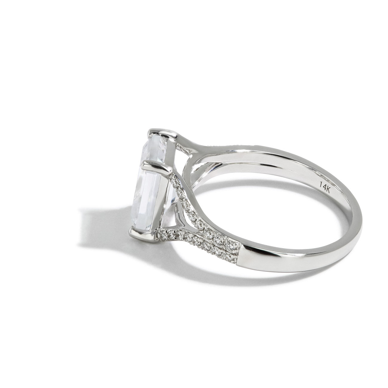 Emerald Cut Pave Split Shank Engagement Ring Setting in 14K White Gold
