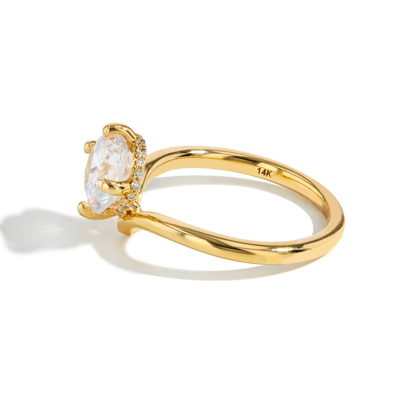 Round Hidden Halo Curved Engagement Ring Setting