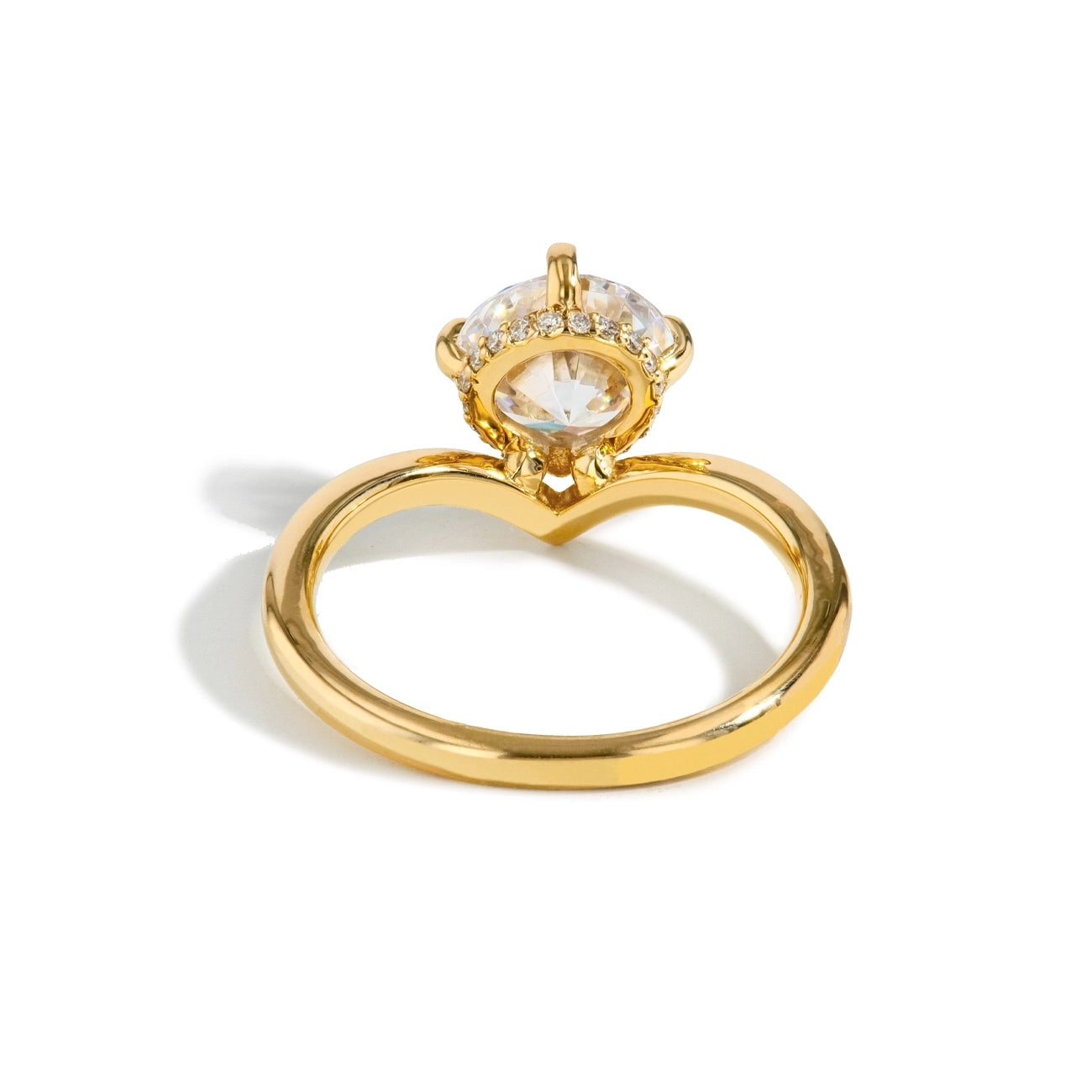 Round Hidden Halo Curved Engagement Ring Setting