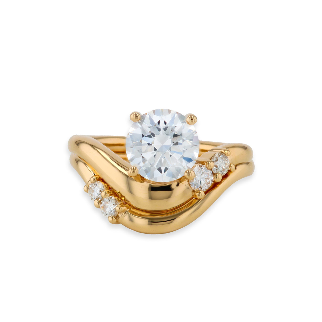 2 Carat Round Diamond Off-Set Curved Engagement Ring Setting