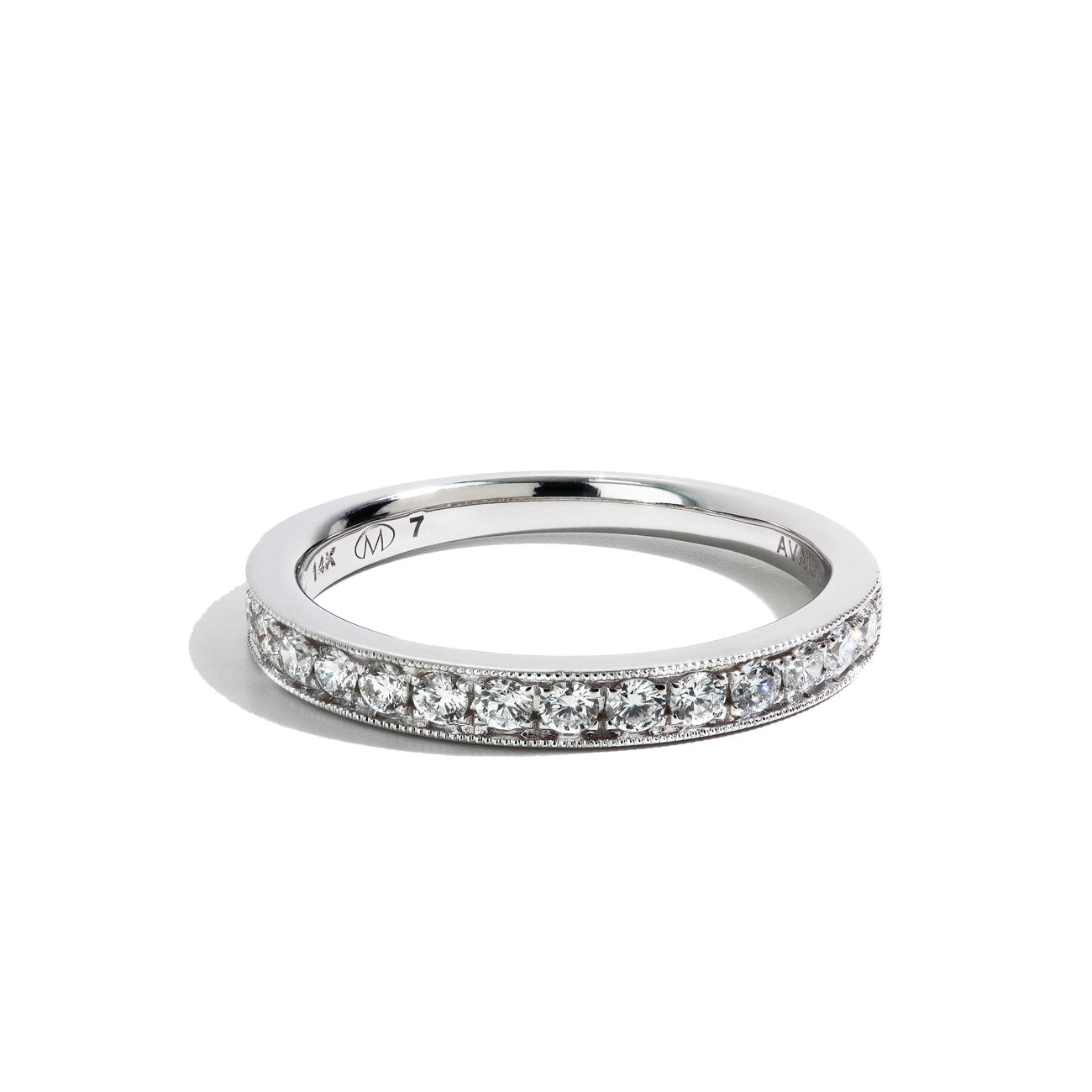 Private Label White Gold Diamond Milgrain Wedding Band