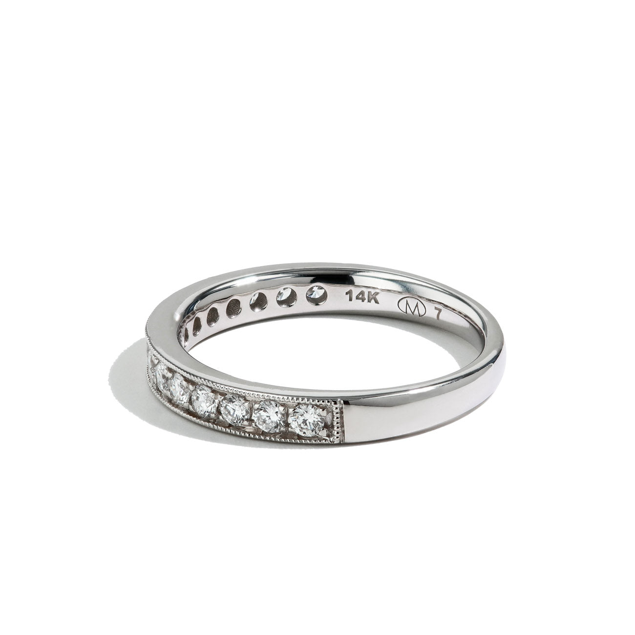 Private Label White Gold Diamond Milgrain Wedding Band