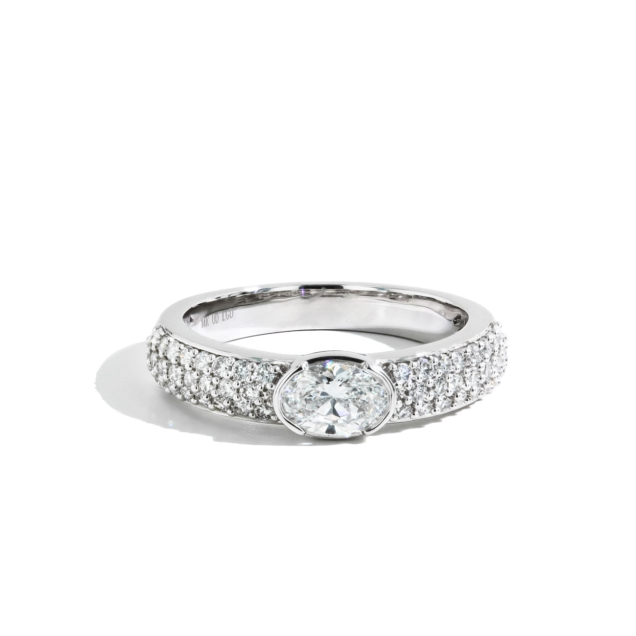 0.52ct Oval Diamond Pave Wedding Band in 14K White Gold
