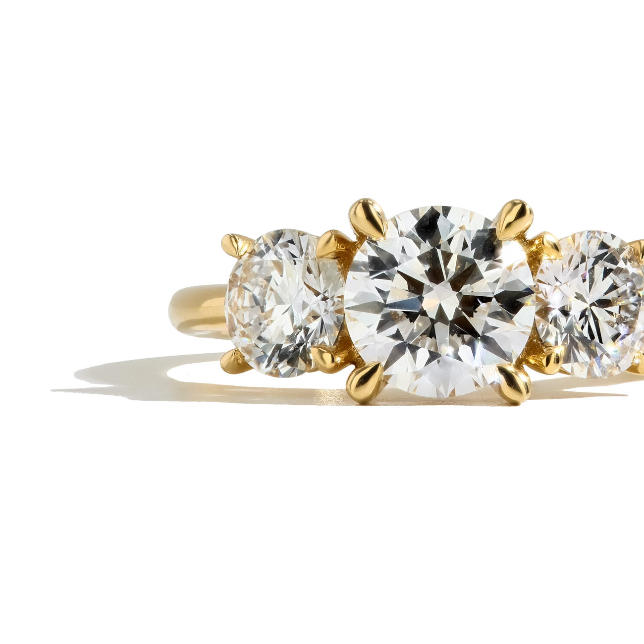 3 Carat Round Cut Three Stone Lab Diamond Engagement Ring in 14K Yellow Gold