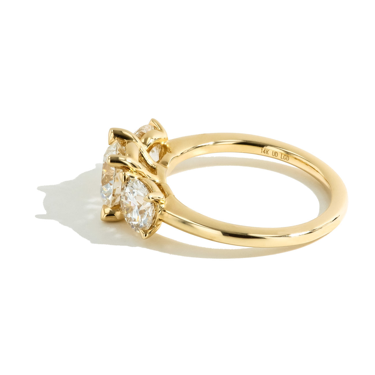3 Carat Round Cut Three Stone Lab Diamond Engagement Ring in 14K Yellow Gold