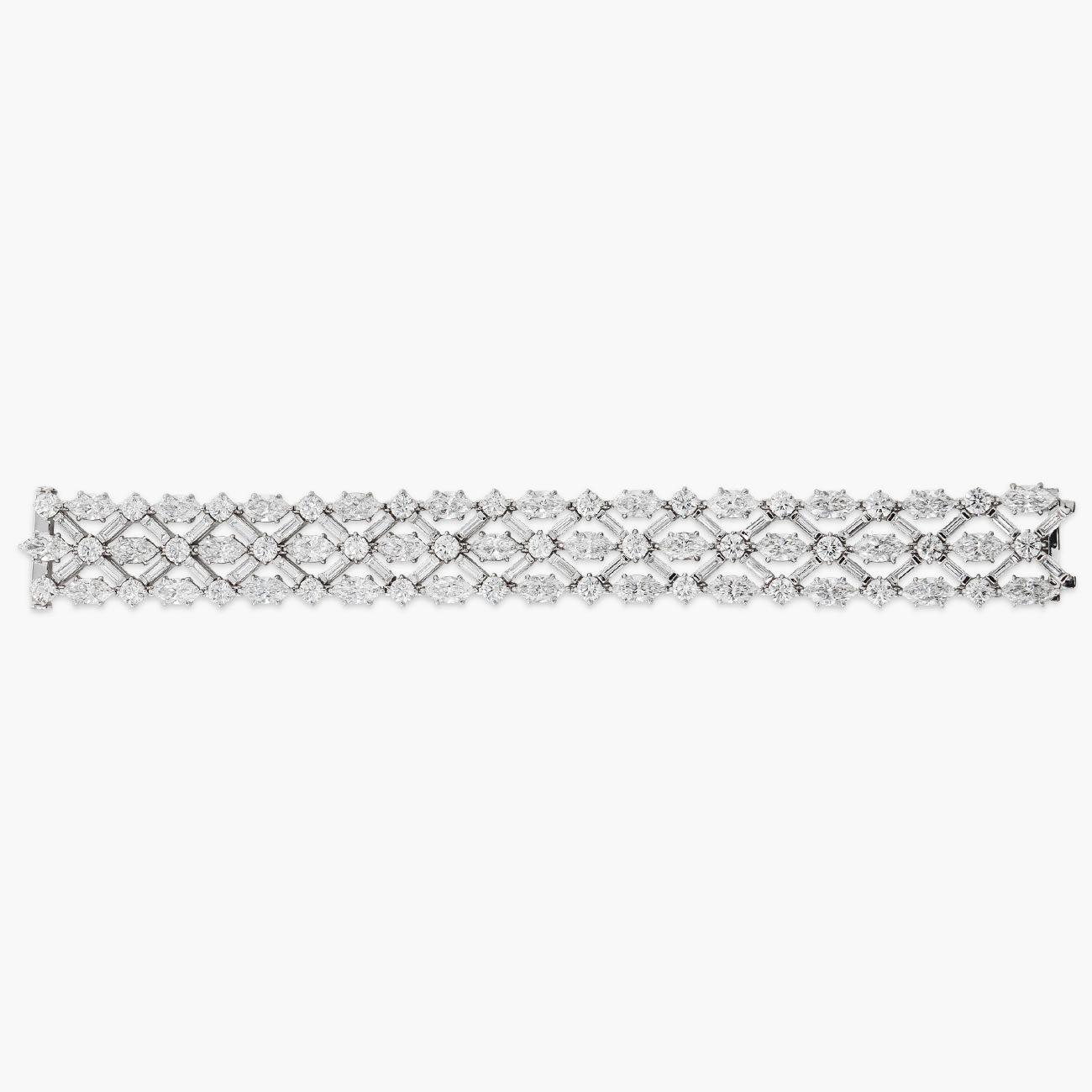 38 Carat Fancy Shape 3 Row Diamond Bracelet