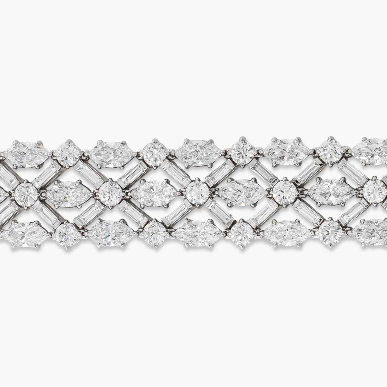 38 Carat Fancy Shape 3 Row Diamond Bracelet