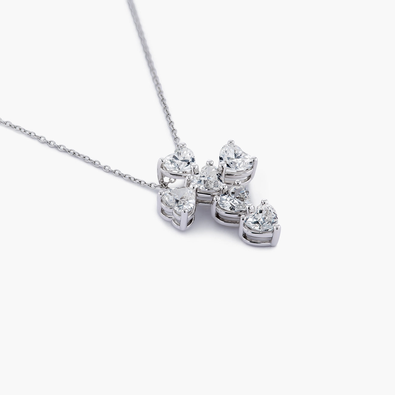 3.12 Carat Heart Cross Diamond Necklace in 18K White Gold, side view