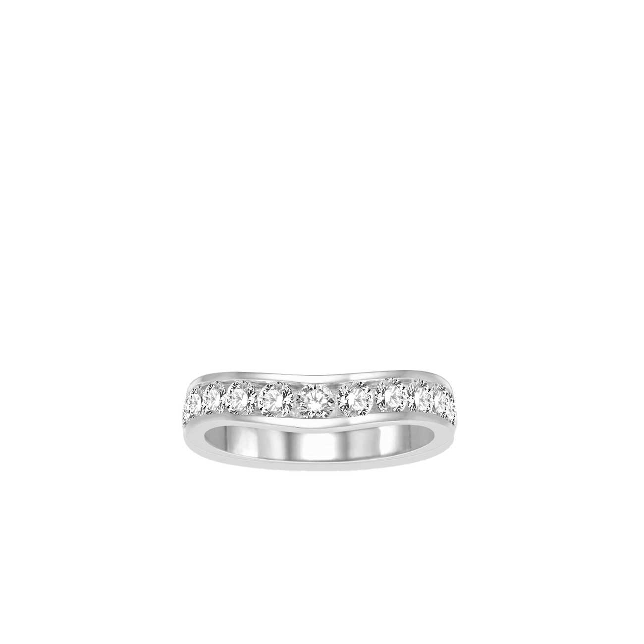 1 Carat Diamond Channel Curved Wedding Band in White Gold
