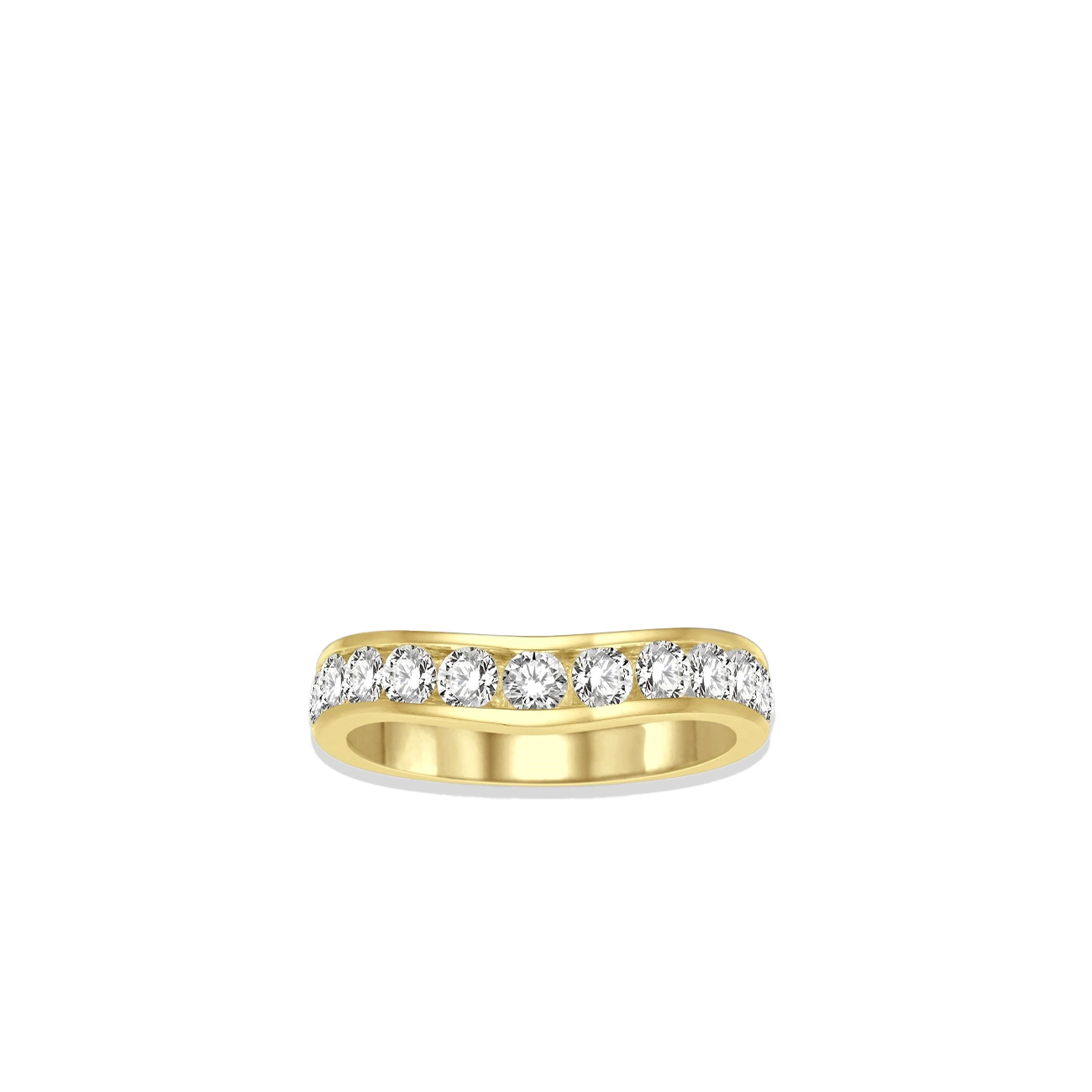 1 Carat Diamond Channel Curved Wedding Band in Yellow Gold