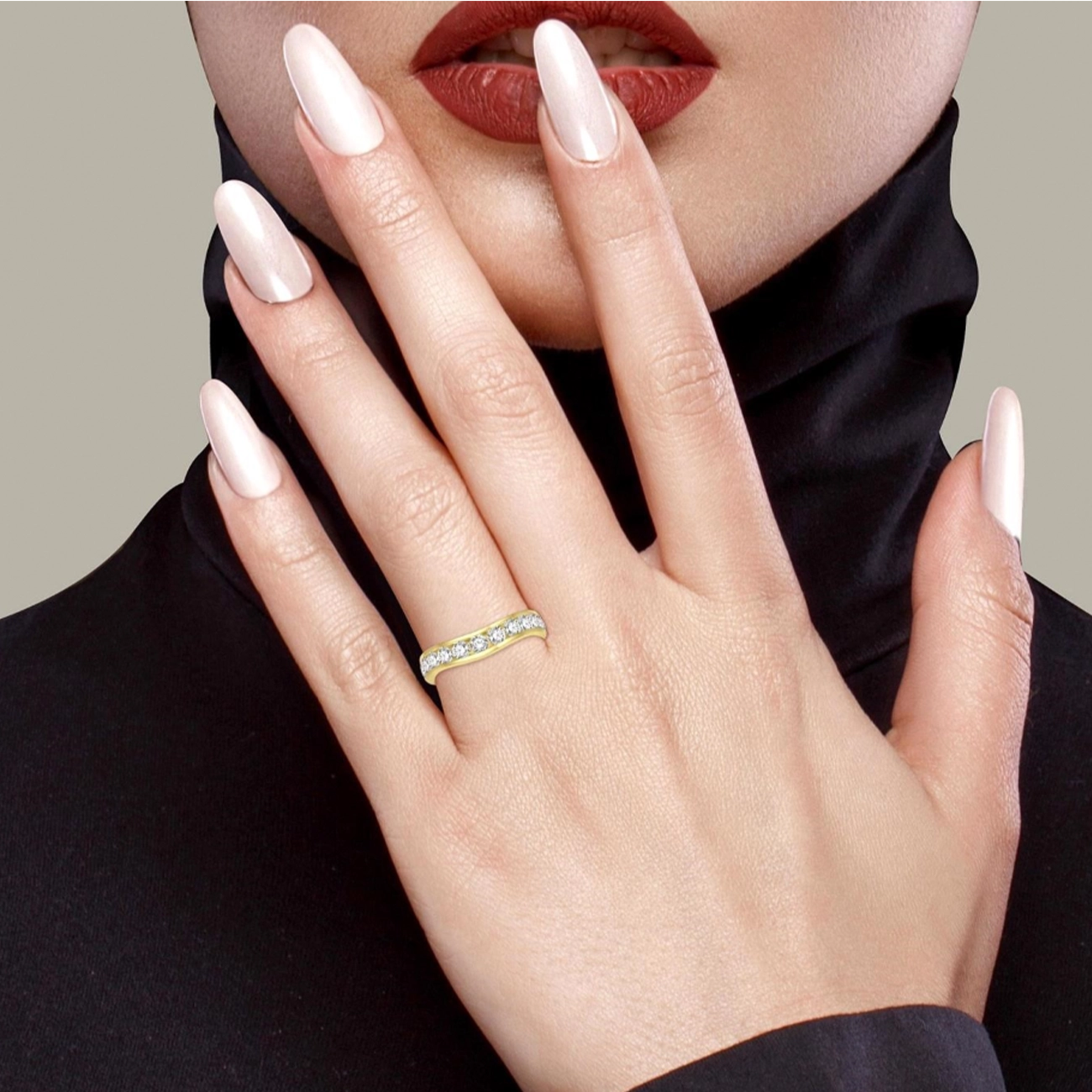 1 Carat Diamond Channel Curved Wedding Band in Yellow Gold