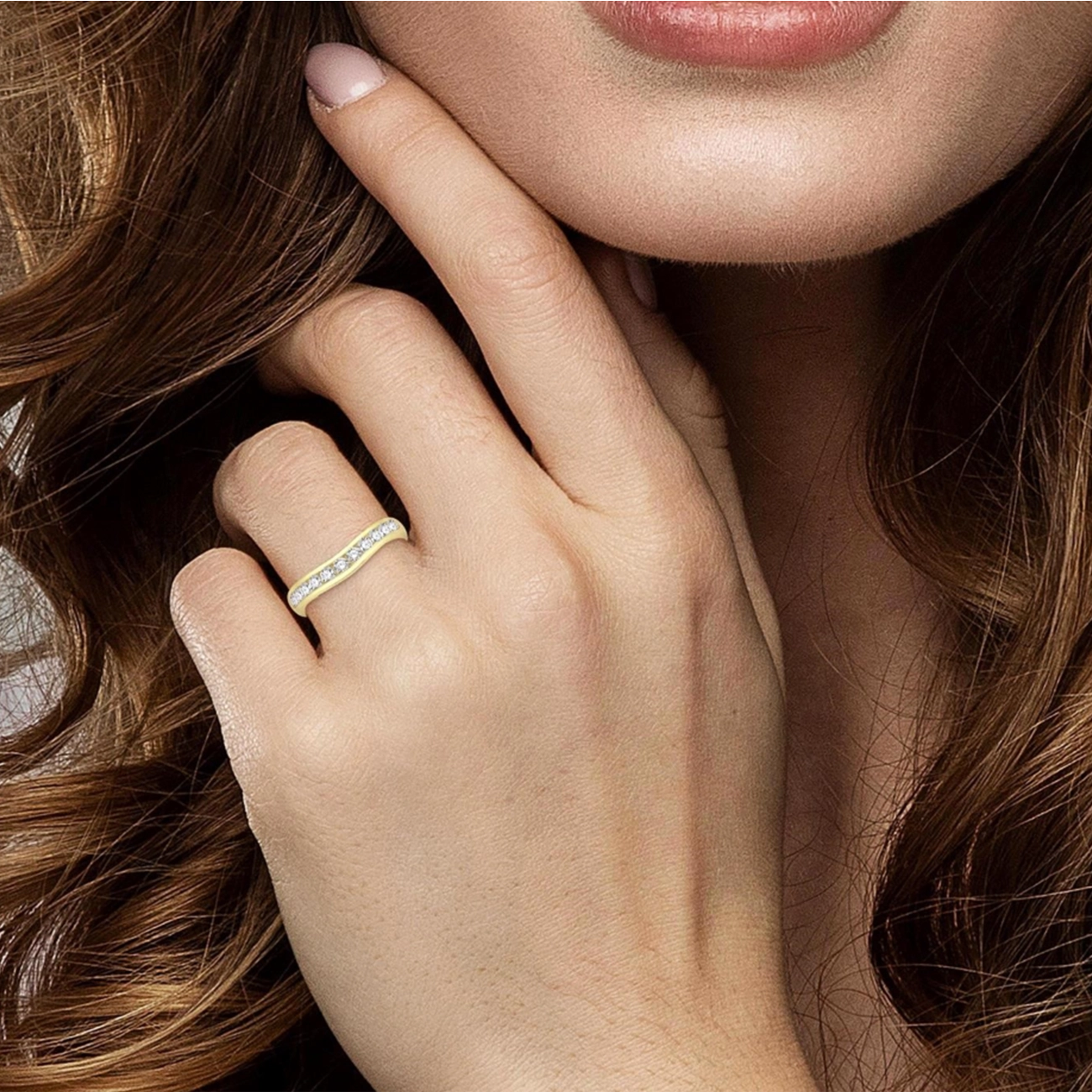 .50 Carat Diamond Channel Curved Wedding Band in Yellow Gold
