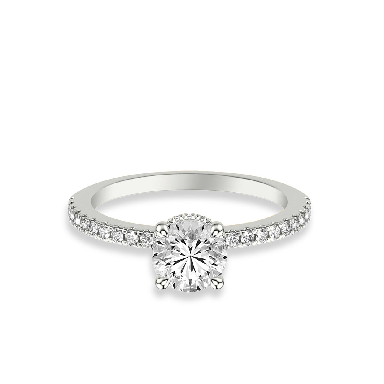 Round Hidden Halo Diamond Pave Engagement Ring Setting