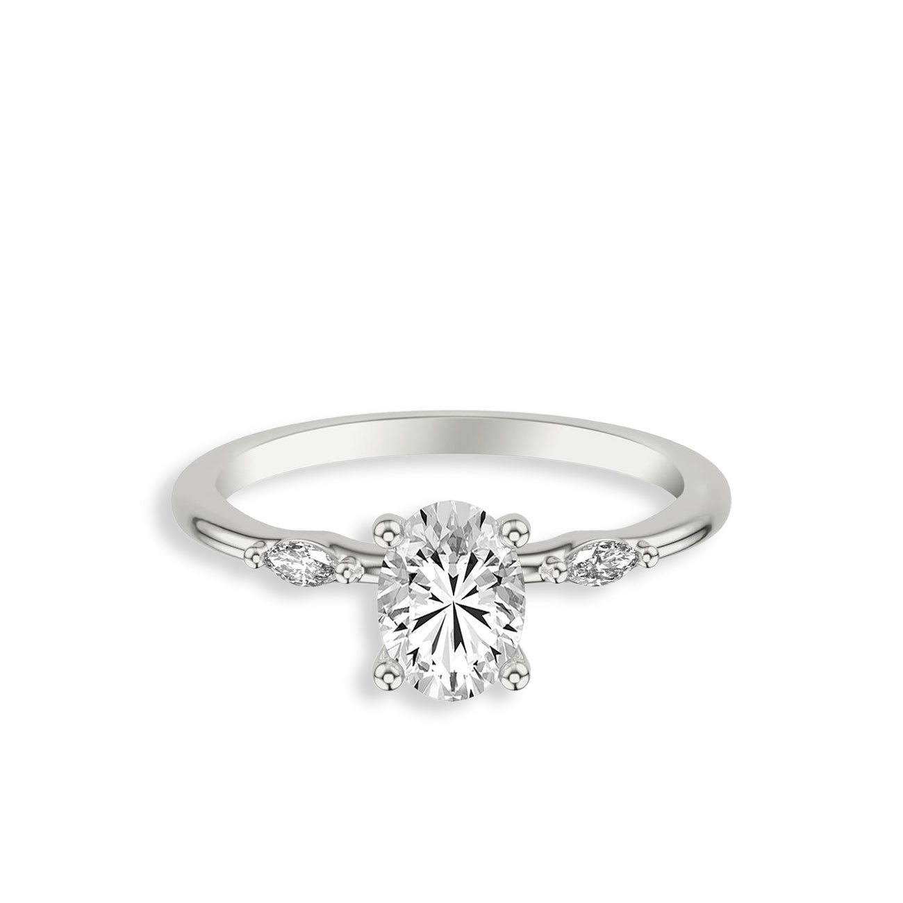 Oval and Marquise Diamond Three Stone Engagement Ring Setting
