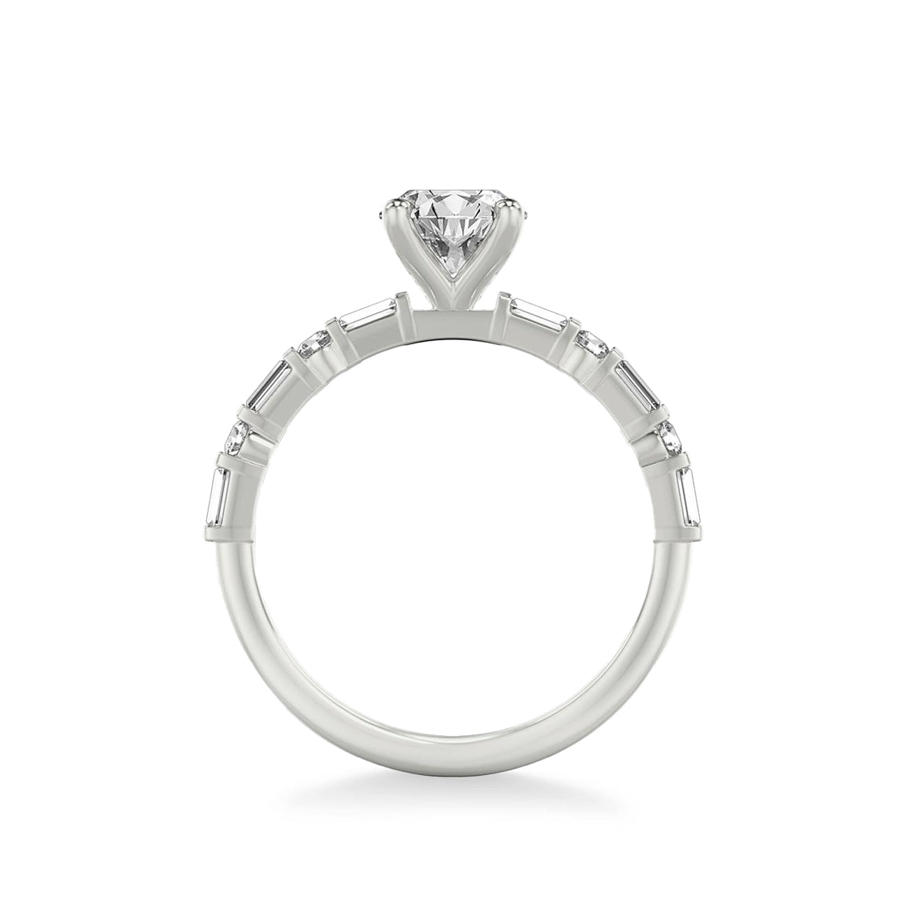 Oval and Alternating Side Stone Engagement Ring Setting