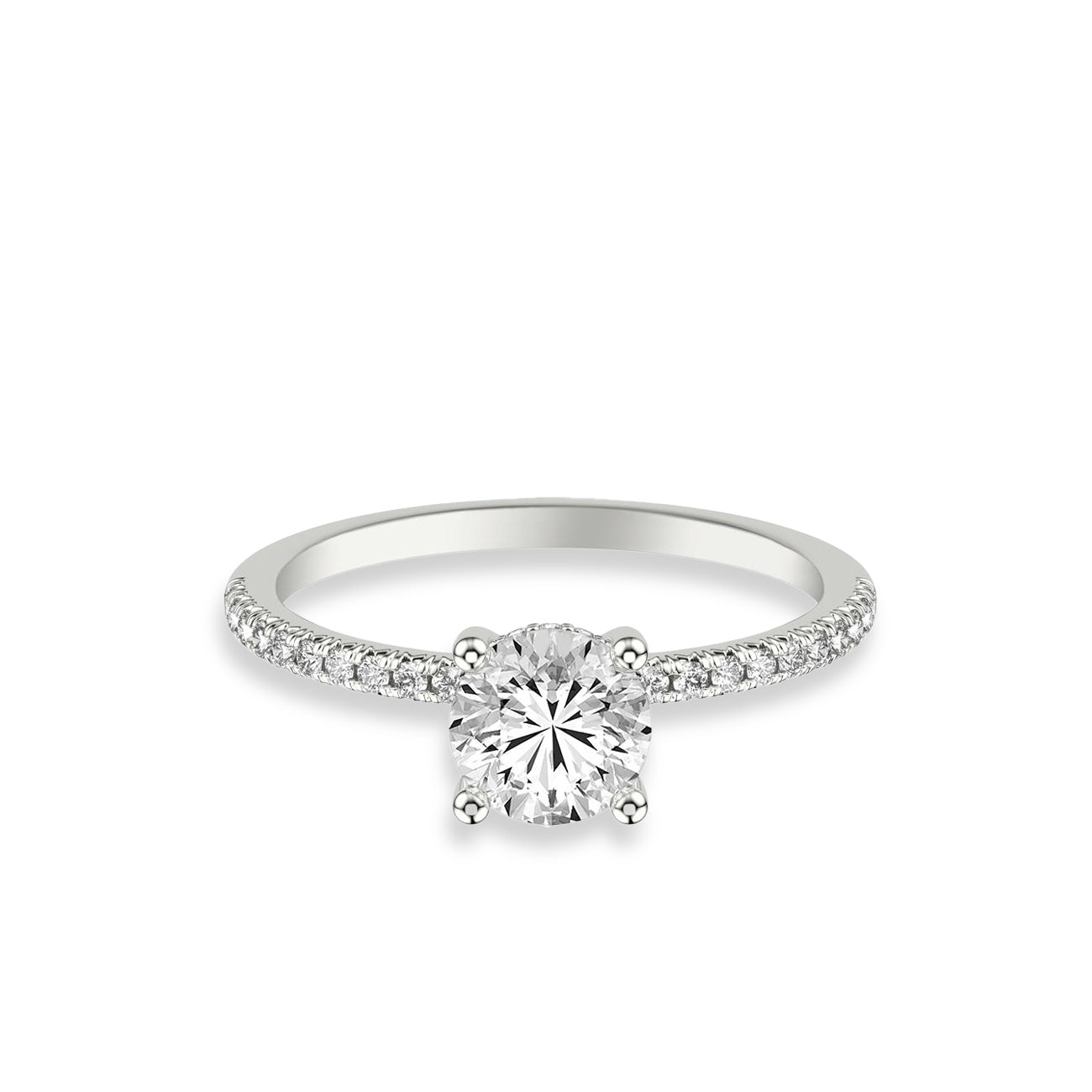Round Hidden Halo Pave Engagement Ring Setting