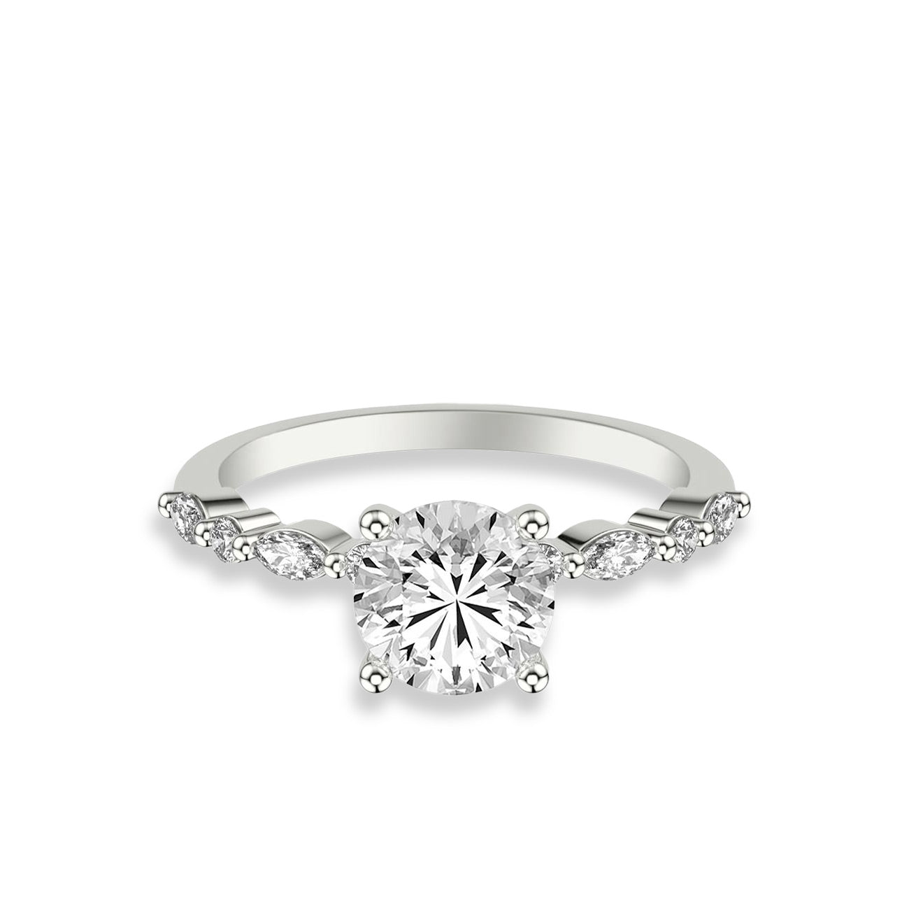 Round and Alternating Side Stone Engagement Ring Setting