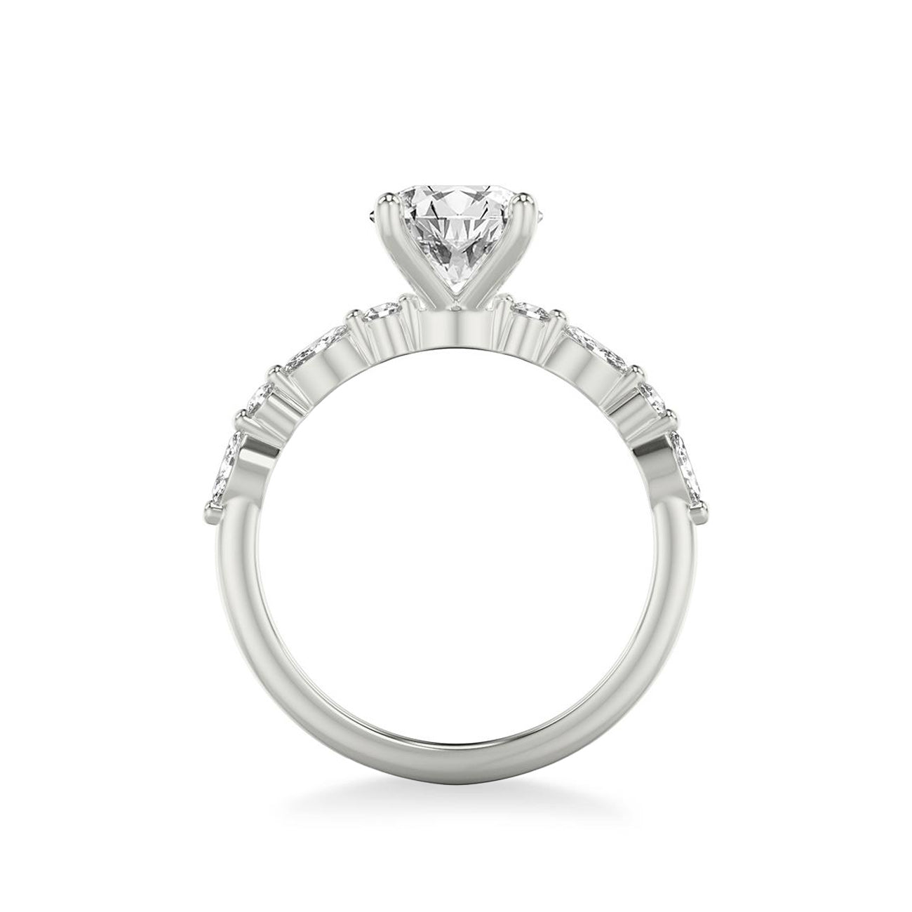 Round and Alternating Side Stone Engagement Ring Setting
