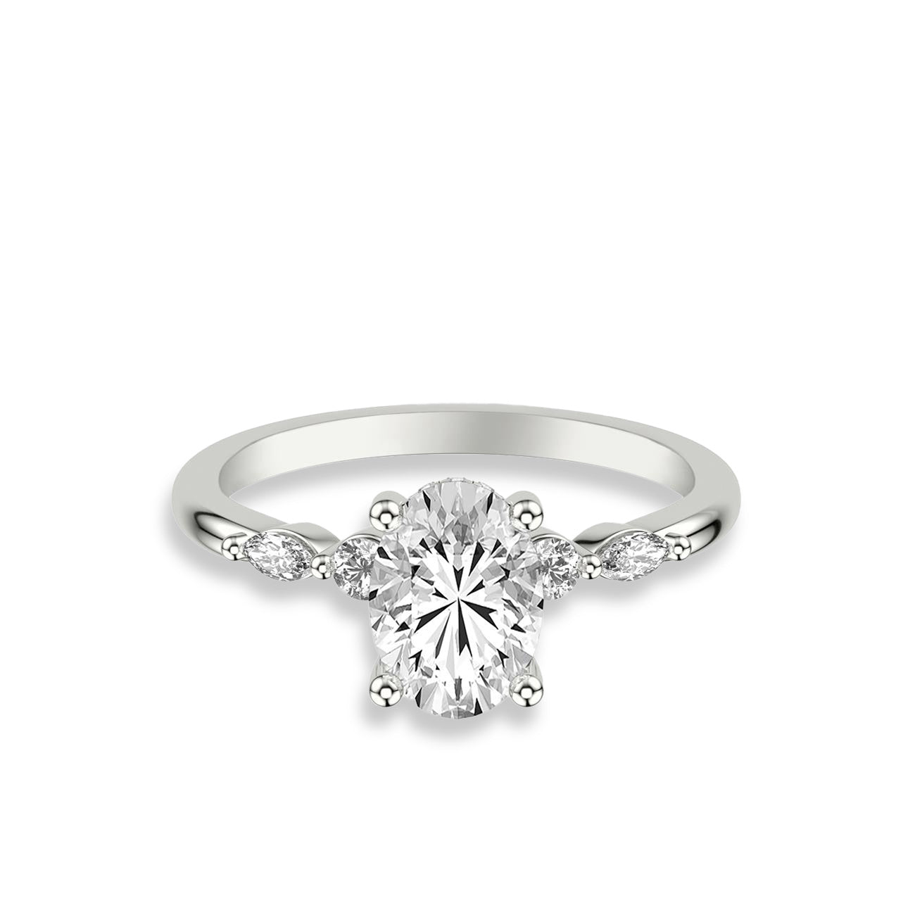 Oval Diamond Round and Marquise Side Stone Engagement Ring Setting