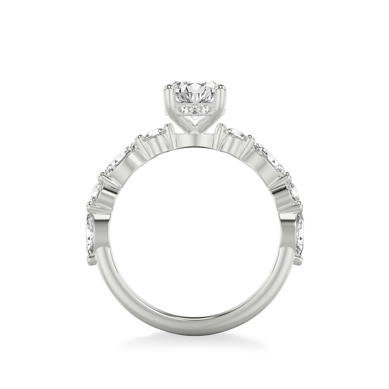 Oval Diamond Halfway Alternating Side Stone Engagement Ring Setting