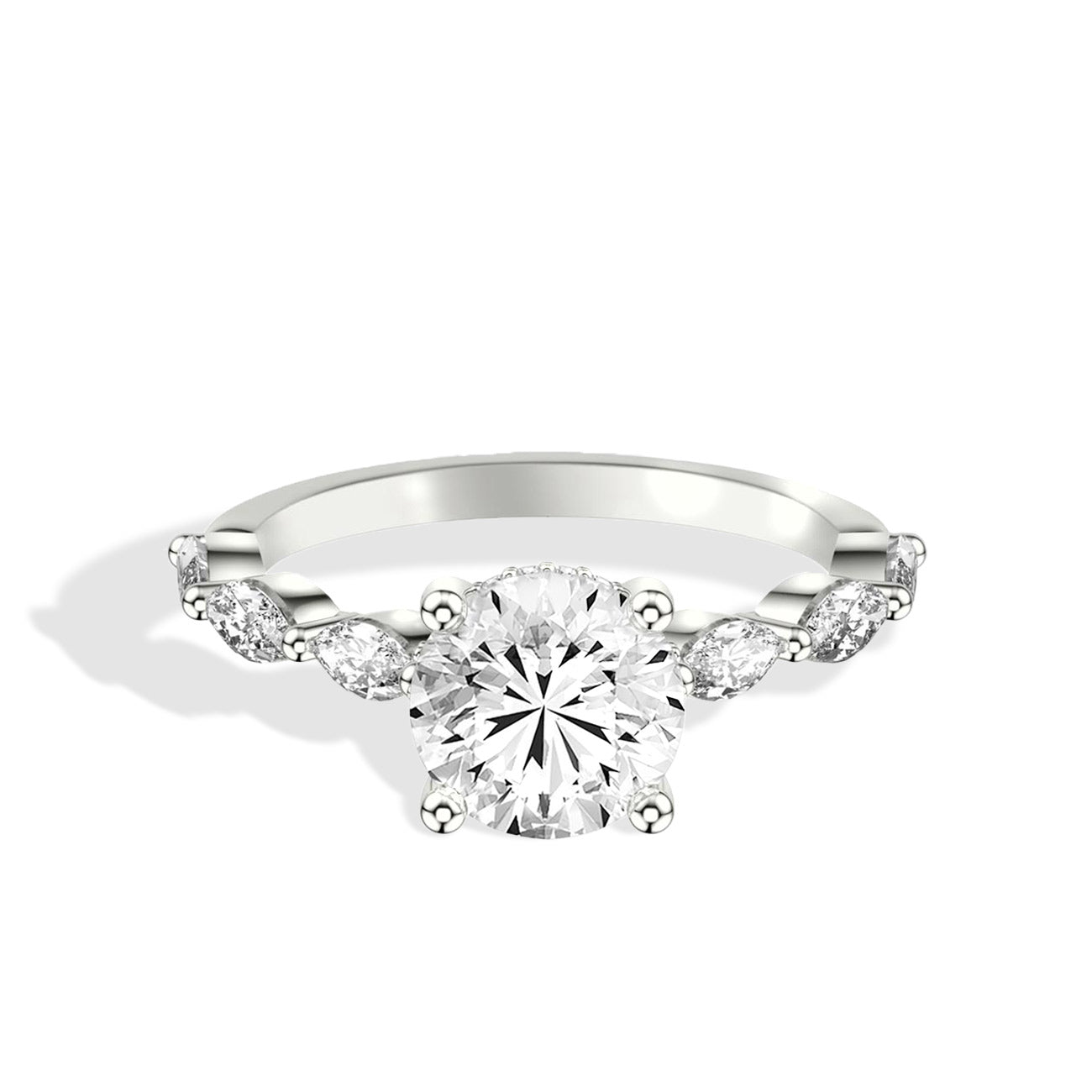 Round Diamond Marquise Side Stone Engagement Ring Setting