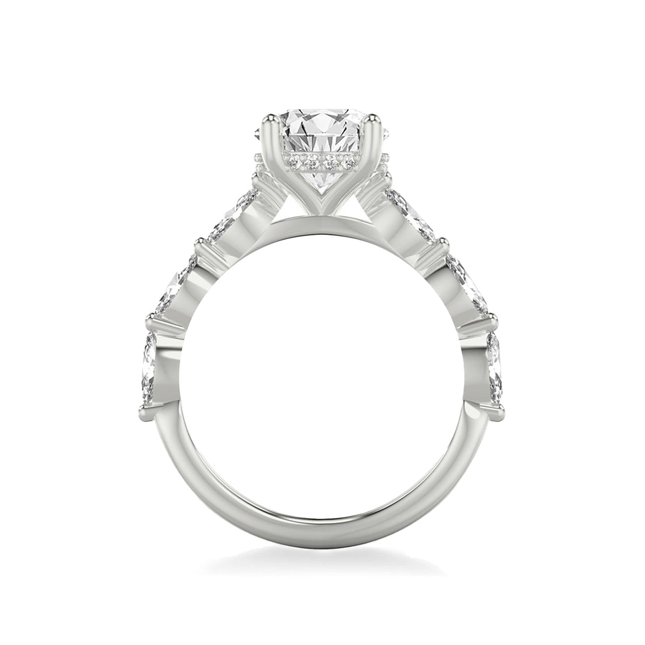 Round Diamond Marquise Side Stone Engagement Ring Setting